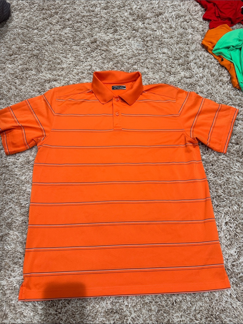 Callaway Orange Golf Polo with Thin Contrast Stripes